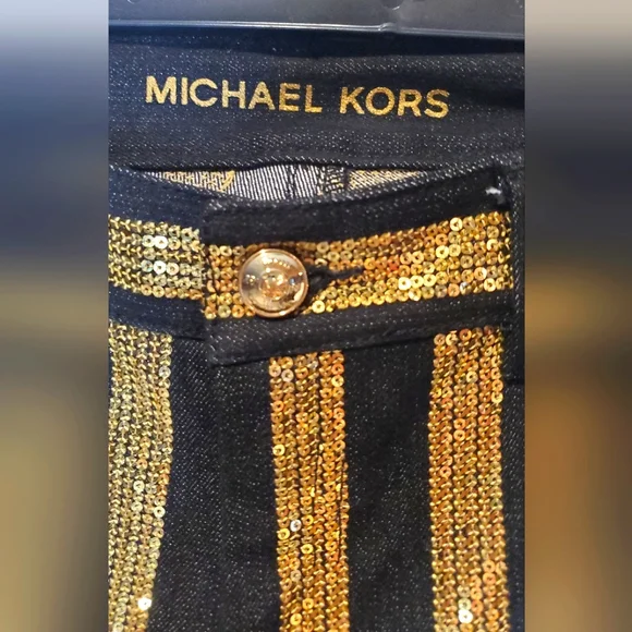 NWT MICHAEL KORS-size 4- striped gold sequins pants - Picture 3 of 9